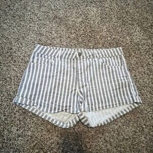 HM Womens Blue White Striped Denim Shorts Size 8 Nautical Cuffed Summer Casual